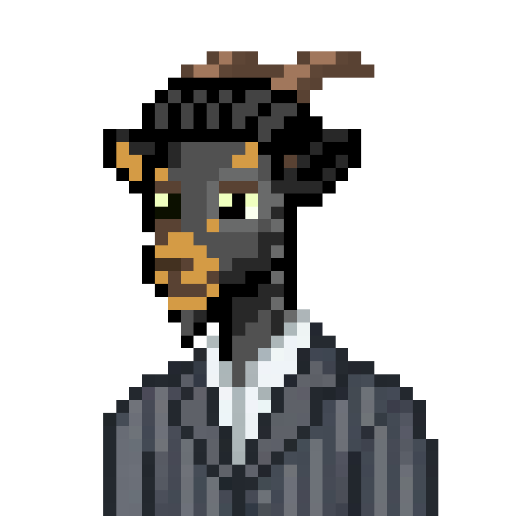 A dark-furred Goat pixel-art PFP in a flat cap and pinstripe suit on a lime background
